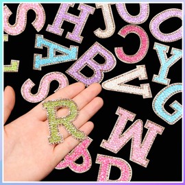 Yinder 52 Pieces Glitter Resin Rhinestone Alphabet Letter Stickers Crystal Rhinestone Iron on Letter Self Adhesive A-Z Glitter Stickers for Art Clothing DIY Works (Mixed Colors)