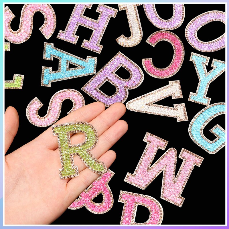 Yinder 52 Pieces Glitter Resin Rhinestone Alphabet Letter Stickers Crystal
