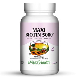 Maxi Health Biotin 5000 mcg – Hair Growth Supplement for Health and Beauty – Hair, Skin & Nails Vitamins – 120 Vegetable Capsules