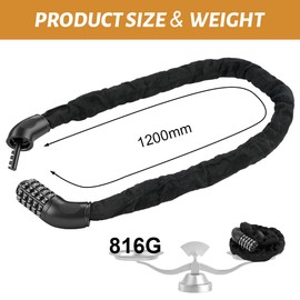 Ainiv Bike Chain Lock, High Security Bicycle Chain Lock, 5-Digit Resettable Combination Anti-Theft Cycle Locks for Bicycle, Motorbike, Scooter, Fence, Gate, 120cm, Black