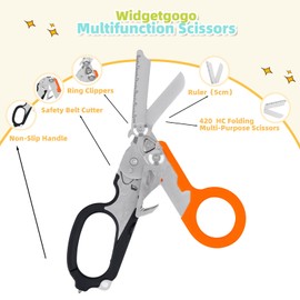 6-in-1 Multi-Function Heavy-Duty Trauma Shears Foldable Emergency & Outdoor Rescue Scissors with Strap Cutter, Glass Breaker Utility Holster Included