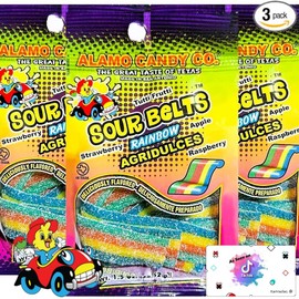 Sour Belts Candy for Chamoy Pickle Kit Sour Strips Sour Straws Mexican Candy Variety Pack Super Sour Candy Variety Pack Chamoy Candy Sourest Candy In The World TikTok Trend Items Includes Tiktok Magnet by Patroclus (Rainbow 3-Pack)