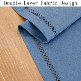 Aoztio Burlap Style Farmhouse Table Runner, 13 x 108 Inch Blue, Rustic Geometric Hollow Table Runners 108 Inches Long for Dresser Table Everyday Use, 13x108 Inches, Blue