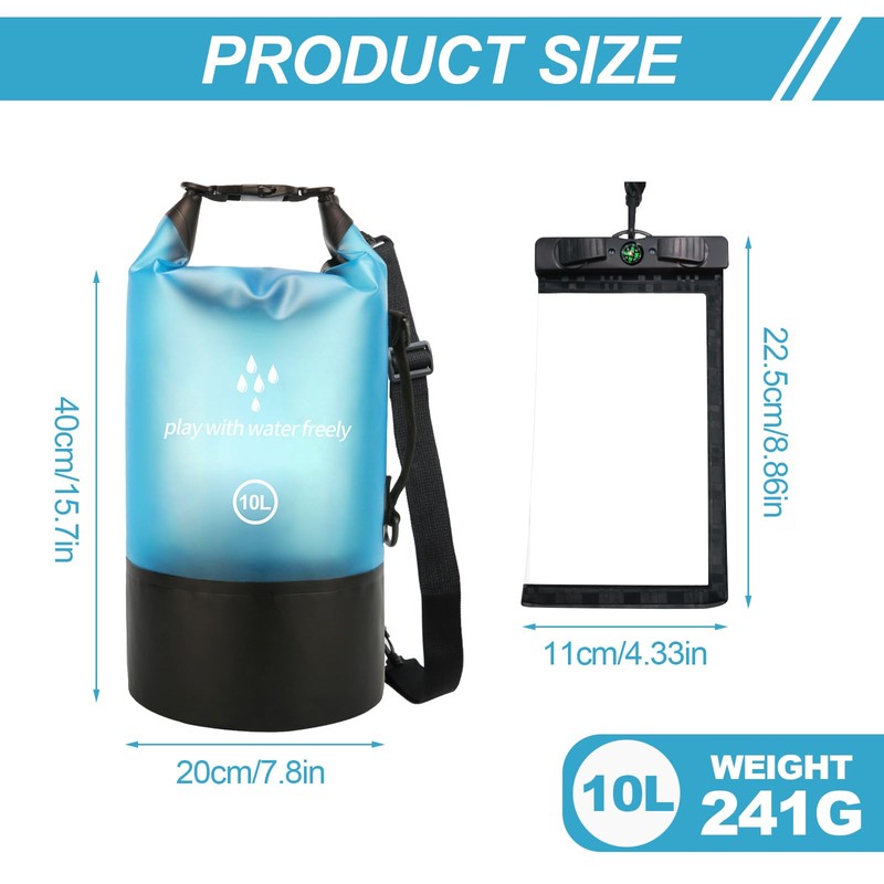 Rosedreamer Dry Bag Blue Waterproof Bag, Dry Bag with Adjustable