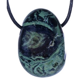 Lebensquelle Plus Eldarite Drop Pendant, Drilled Tumbled Stone Pendant with Cotton Band, High-Quality Gemstone Pendant, Stainless Steel, Jasper