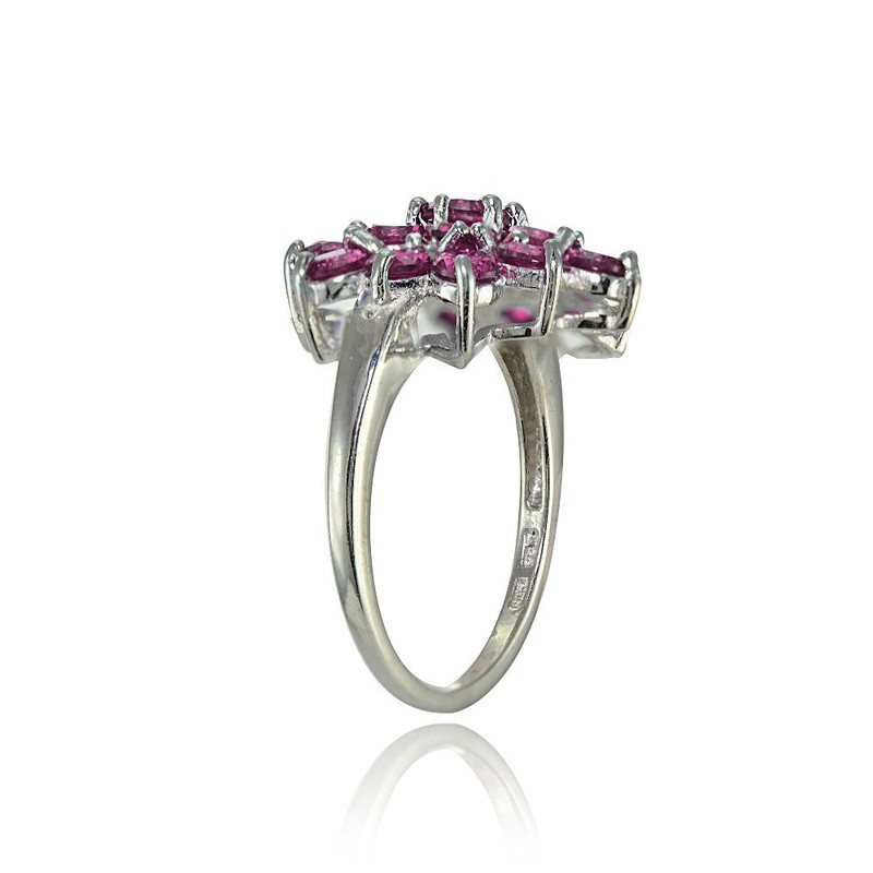 Ice Gems Sterling Silver Created Ruby Flower Ring, Size 7