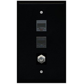RiteAV - 1 Port Coax Cable TV- F-Type 1 Phone RJ11 RJ12 1 Cat5e Ethernet Wall Plate - Black