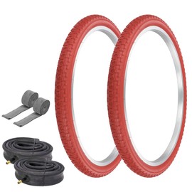 PRO+ Pair of Bicycle TIRE 24" X 1.75" RED/RED SIDEWALL COMP III Tread (2) Tires W/Heavy Duty Tubes & Rim Strips BMX Bike P-104A