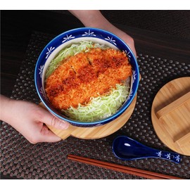 Happy Sales HSKM-DGFLY4, Japanese Kamameshi Vintage Style Rice Noodle Ramen Bowl with Bamboo Lid Trivet Chopsticks and Porcelain Spoon Bowl Set, Dragonfly