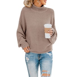 Saodimallsu Women's Pullover Turtleneck Oversized Bat, Long Sleeve Sweatshirt, Loose Chunky Knit Casual Sweater, xl