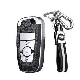 KUNIO Car Key Case Fits Ford Mondeo Mustang Explorer EcoSport S-Max Ranger Fiesta F150 F250 TPU Leather Texture Key Case Key Case Key Protector 3 Buttons Silver