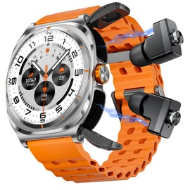 Smart Sports Watch with Heart Rate Monitor, Step Counter, Weather Display, Orange Silicone Band, Silver Case
