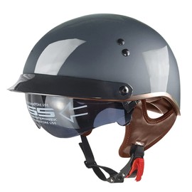 Motorcycle Half Helmet with Retractable Inner Sun Shade Quick Release Buckle DOT Approved Half Face Cycling Helmets for Men Women Adult (Gray, Medium)