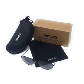 RICCO Eyewear Mirrored Lens Polarized UV 400 Protection Metal Frame Sunglasses With Zipped Cary Case And Cleaning Cloth MS1043 (Smoke Black)