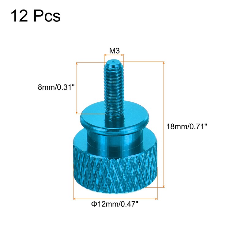 sourcing map 12pcs M3x8mm Knurled Thumb Screw Computer Case Threaded
