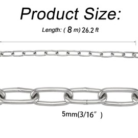 MOUYAT 26 Feet x 3/16 Inch Stainless Steel Chain, Heavy Duty Coil Chian, Metal Utility Chain for Clothesline, Hanging Swing, Hauling, 176 lbs Work Load