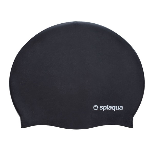 Splaqua Silicone Solid Swim Cap - Waterproof, Comfortable Stretch Fit, for Men and Women, Suitable for Long Hair - for Swimming, Diving & Snorkeling - Jet Black