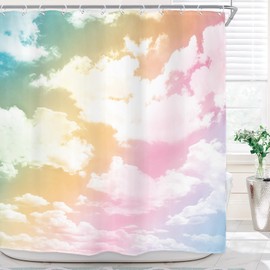 Riyidecor Colorful Cloud Shower Curtain for Bathroom Decor 72Wx72H Sky Aesthetic Natural Landscape Scenery Cloudy Pretty Kids Men Women Art Printed Fabric Polyester Waterproof 12 Pack Plastic Hooks