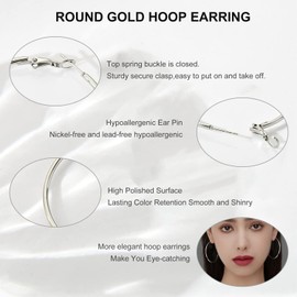 Minnario Big Hoop Earrings for Women 316L Stainless Steel Hypoallergenic Hoop Earrings Set Lightweight Silver Hoop Earrings 30mm 40mm 50mm 60mm