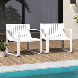 Tangkula Patio Chairs Set of 2, Weather-Resistant Plastic Outdoor Armchairs w/Curved Backrests & Seats, Oversized Leisure Chairs w/Slatted Design for Patio, Poolside, Backyard