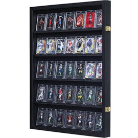 GUTAG Baseball Card Display Case - 35 Graded Sports Card Display Frame - Holds Sport Cards with UV Protection Clear View Lockable Wall Cabinet for Football Basketball Hockey Trading Card, Large Black