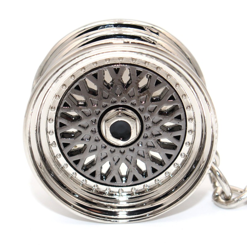 VmG-Store BBS Style Black / Chrome Rim Keyring - Solid