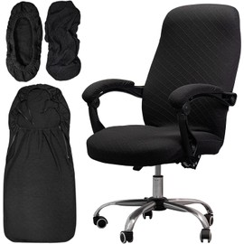 Melaluxe Office Chair Cover with Armrest Covers， Universal Stretch Desk Chair Cover, Computer Chair Slipcovers (Size: L) - Black