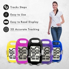 CS1 Easy Pedometer for Walking | Clip on Step Counter + Lanyard (Black)