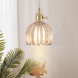 Vintage Glass Pendant Light 3 Pack, Adjustable Pendant Lights Kitchen Island with Amber Tulip Glass Lampshade, Gold Pendant Light Fixtures for Kitchen Island Bedroom Dining Room Hallway