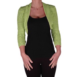 EyeCatchClothing - Lurex Lilly Glitz Ladies Crochet Knit Shrug One Size Lime Green