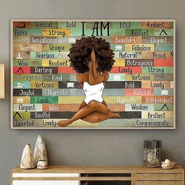 Wooden Jigsaw Puzzles I Am Afro Queen Meditation Poster Black Woman Poster African American Puzzle for Adults Kids Toys Gift Party Challenging Entertainment Props 500 Piece