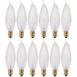 KOR Pack of 12 – 15 Watt Flame Tip Shape Frosted Candelabra Light Bulbs, E12 Base, 120V, Incandescent Dimmable. Warm White Color, 15W for Chandeliers, Pendants, Ceiling Fan and Sconces