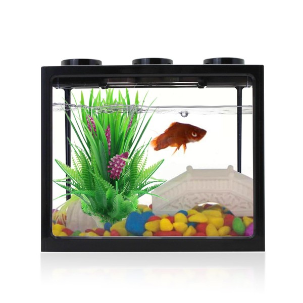 WishLotus Small Fish Tank, Stackable Square Building Block Betta Aquarium