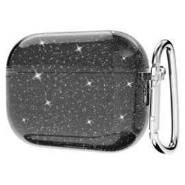 Svanove for Airpods Pro 2nd Generation Case Clear Glitter (USB-C 2023/2022/2019), Cute Sparkle Bling Shiny Sparkly Transparent Airpods Pro 2 Case Cover, Soft TPU Airpods Case for Women, Black