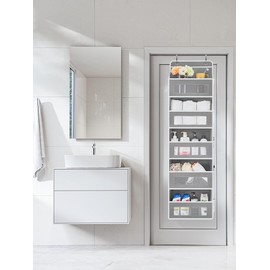 JARLINK 2 Pack Over the Door Organizer Storage, 5 Shelf Hanging Door Organizer with 5 Large Capacity Pockets, Anti Tilt 44 lb Load Behind Door Storage for Bedroom, Bathroom, Pantry, Nursery, (Grey)