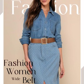 VONMELLI Women Wide Leather Belt for Jeans Dress Fashion Belts for Women Gold Buckle Ladies Waist Belt for Coat Brown Gold Buckle M