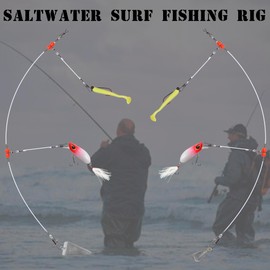 Saltwater Surf Fishing Tackle Kit - Saltwater Surf Fishing Rigs Include Fishing Wire Leader Pyramid Sinker Weight Bass Casting Sinker Circle Hooks Surf Fishing Accessories (Blue)