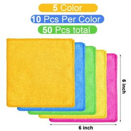 Tanlade Microfiber Cleaning Cloth Cleaning Rags Reasonable Kitchen Towels Microfiber Towels Cars Wash Dry Erase Cloth(6 x 6 Inch,Green/Blue/Yellow/Pink/Orange,50 Pcs)