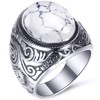 VQYSKO White Turquoise Ring Retro Vintage Mens Turquoise Rings Wedding