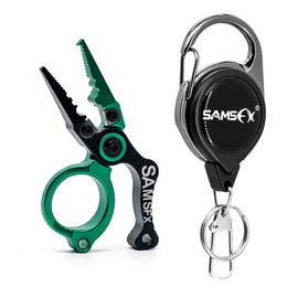 SAMSFX 3.3 inch Fishing Pliers Saltwater, Stainless Steel Fishing Pliers with Split Ring, Fish Hook Remover, Tungsten Carbide Cutters, Fishing Accessiores for Men (Green)