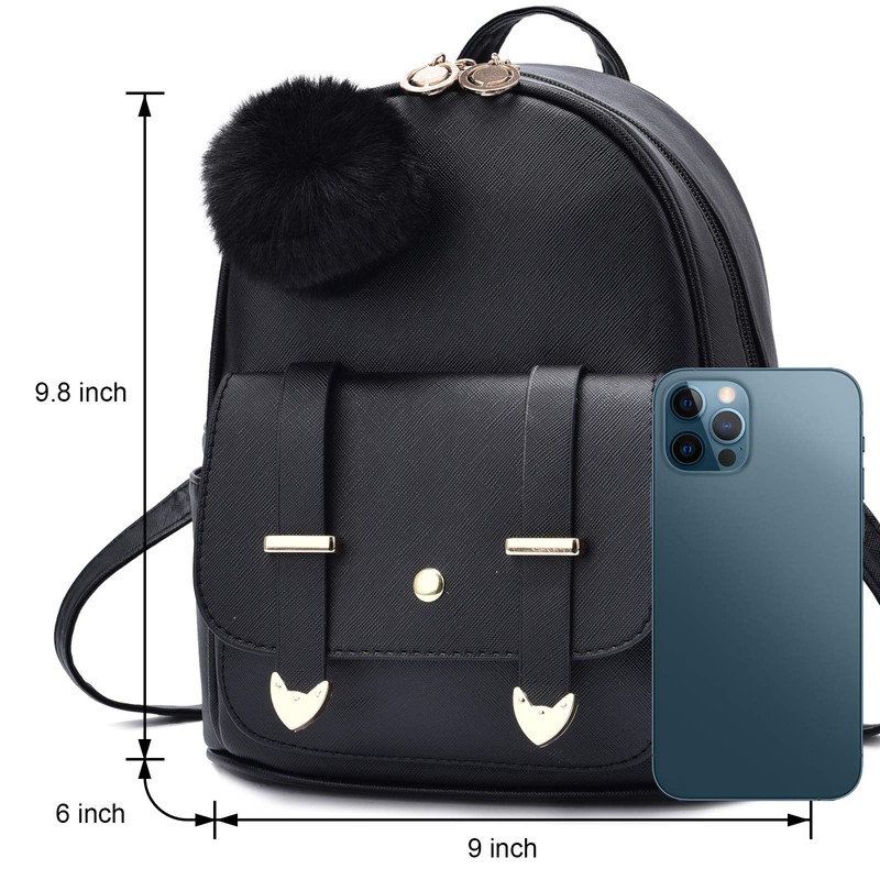 I IHAYNER Backpack Girls Womens Small PU Leather HairBall Backpacks