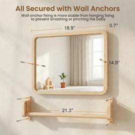 Woodtoe Montessori Mirror with Bar, Adjustable Baby Pull to Stand Toys 6M+