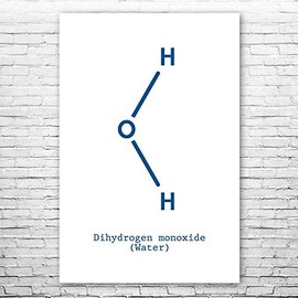 Water H2O Molecule Poster Print, Science Teacher Gift, Student Gift, Chemistry Art, Classroom Decor, Lab Technician Gift Blue & White (24 inch x 36 inch)