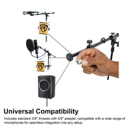 Rockville RVMIC5 V2 Pro Audio Tripod Microphone Stand, Telescopic Boom, Tablet/Phone Holder, Adjustable, Steel, Perfect for Studio & Live Performances