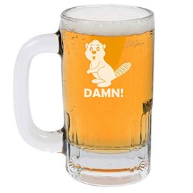 MIP Brand 12oz Beer Mug Stein Glass Beaver Damn Funny