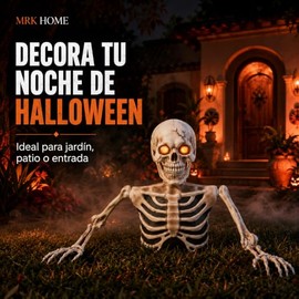 Esqueleto Gigante Decorativo Halloween con Ojos LED, Torso Emergente de PE para Jardín, Patio, Entrada y Decoración Exterior, 92 x 45 x 110 cm