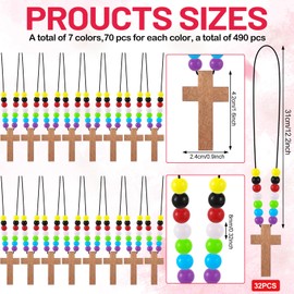 Kathfly DIY Wood Cross on Cord Wood Cross Pendant Necklace DIY Walnut Cross Necklace with Colorful Assorted Beads for Crafts for Men Women Boy Girl Children (Brown,522 Pcs)