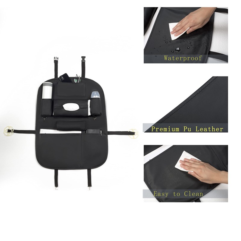ASENDIWAY Premium PU Leather Backseat Seat Organizer with Foldable Table,