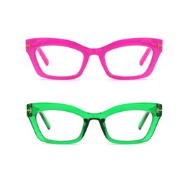 HoouMoou Oprah Reading Glasses for Women Stylish Designer Blue Light Blocking Readers with Spring Hinge(Pink + Green, 3.0x)