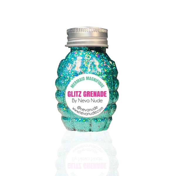 Neva Nude Face and Body Glitter Keyring - Chunky Glitter in Aloe for Festivals, Raves and More Super Sparkly (Mermaid Magnifique Turquoise, Holographic Glitter Grenate)